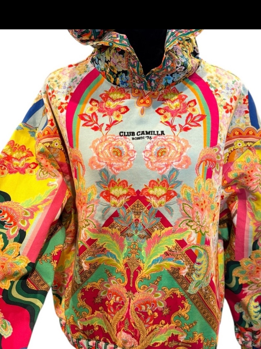 Camilla Ciao Bella Baroque Floral Hoodie Green Pink Sweatshirt Top Size Large - Picture 4 of 12